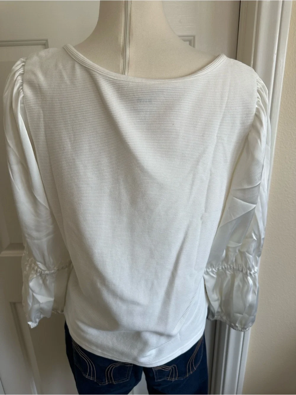 Anthropologie White Scoop Neck Puff Sleeve Top